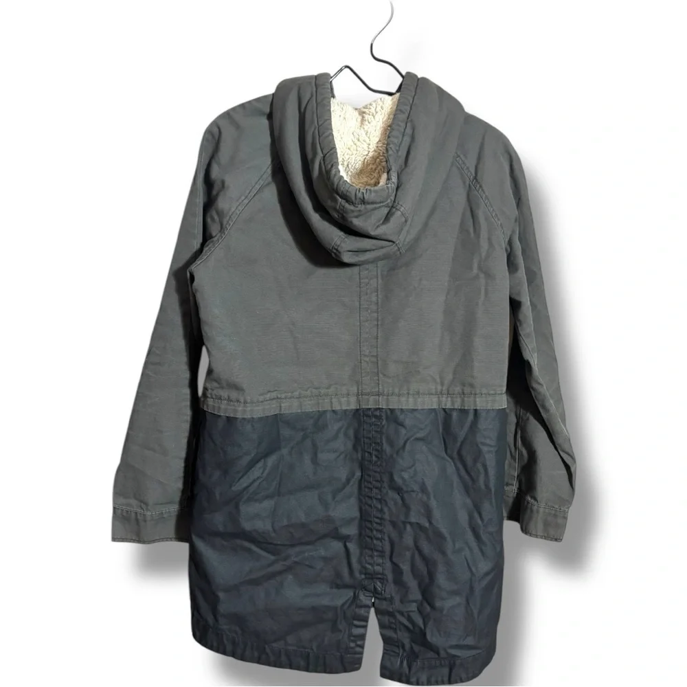 Sun & Shadow Hooded 2 Tone Faux Fur Lined Zip Up Canvas Army Fatigue Jacket - Picture 12 of 16